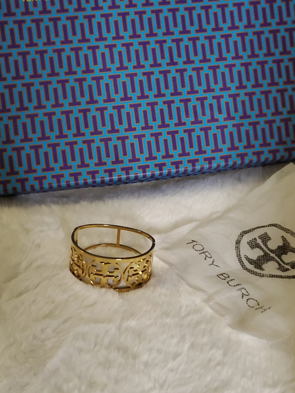Tory Burch Gold Filigree Logo Cuff Bracelet